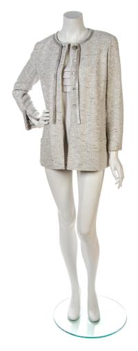 A Chanel Silver Glitter Tweed Jacket, Jacket size 40, top size 40.