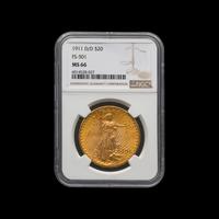A 1911 D/D Saint Gaudens: FS-501 $20 Gold Coin [NGC MS66]