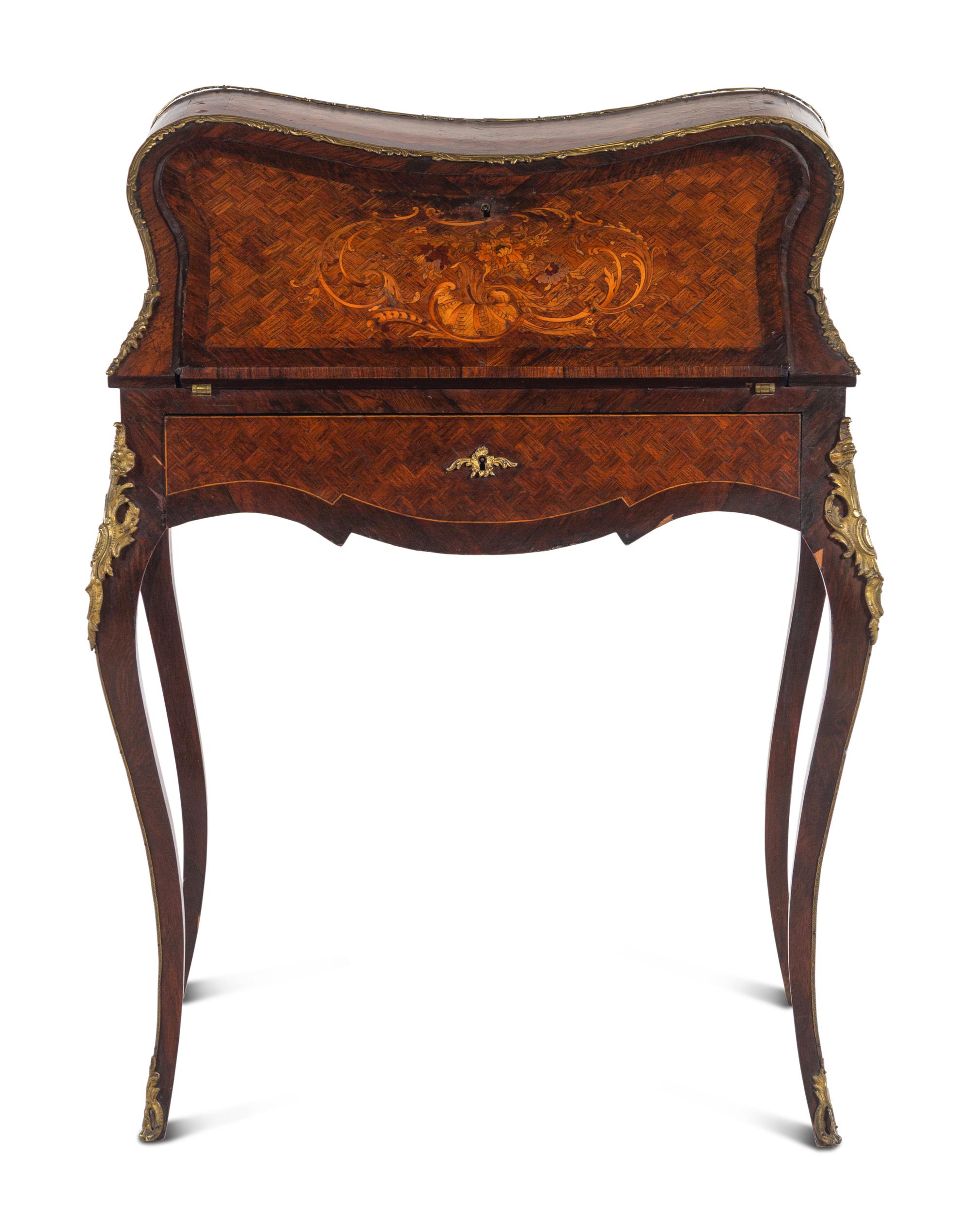 A Louis XV Style Marquetry Bureau En Pente