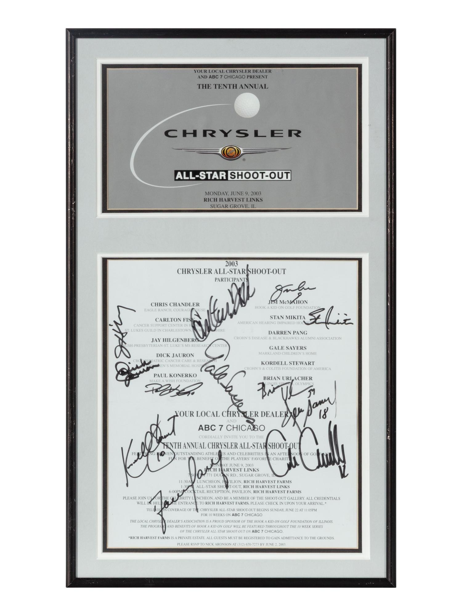 A Collection of Five Framed Chrysler Golf Shootout Signed Autograph Invitations Including Michael Jordan