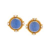 Elizabeth Locke, Venetian Glass Intaglio, Cultured Pearl, and Yellow Gold Earrings