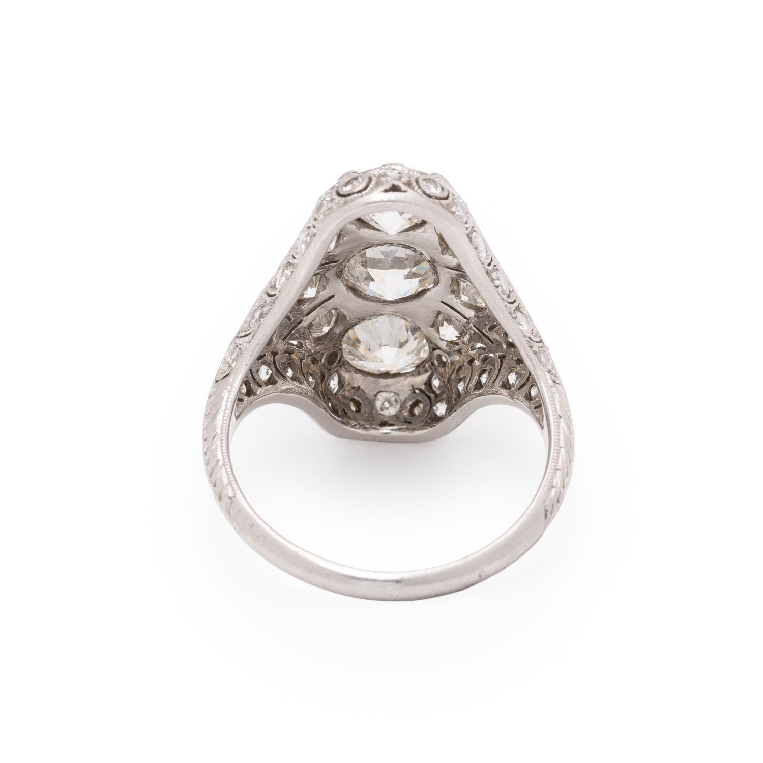 ANTIQUE, DIAMOND AND PLATINUM NAVETTE RING