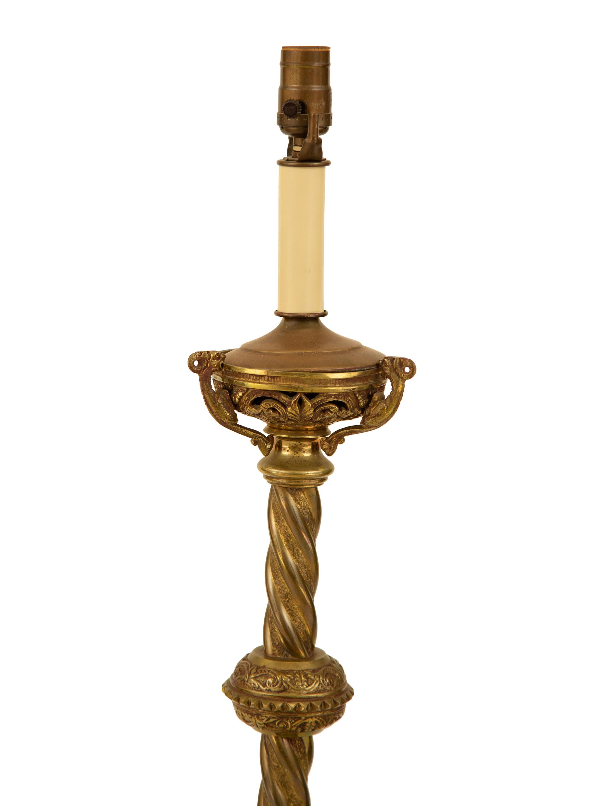 A Pair of Baroque Style Patinated Brass Pricket Sticks Mounted as Lamps