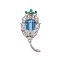 AQUAMARINE AND DIAMOND BROOCH