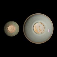 A Chinese Qingbai 'Double Fish' Lobed Bowl and A Longquan Celadon Glazed Jarlet — 青白釉雙魚紋碗及龍泉青釉小罐