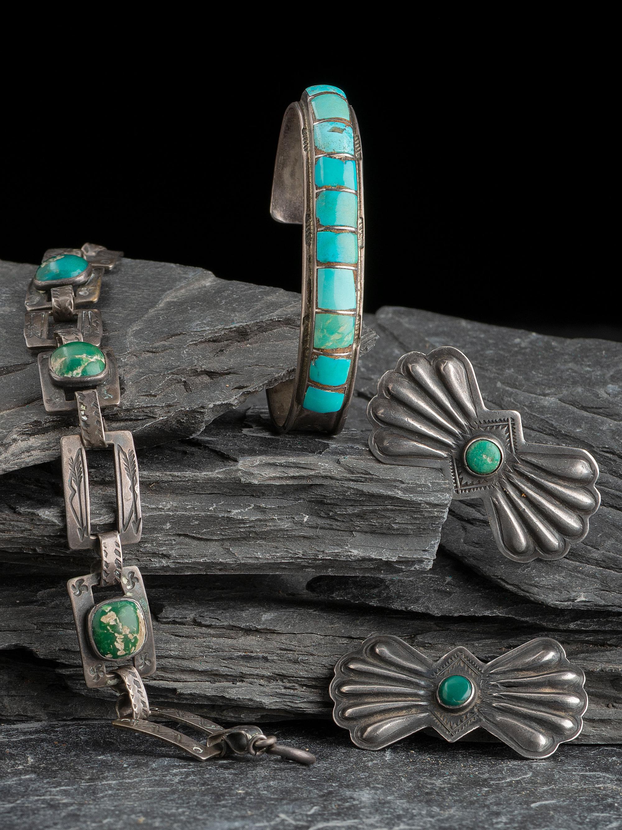 Navajo and Zuni Silver and Turquoise Cuff Bracelets