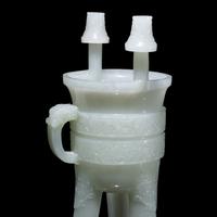 A Chinese Carved Pale Celadon Jade Tripod Vessel, Jia, Late Qing - Early Republic Period 晚清/民國 青白玉仿古斝