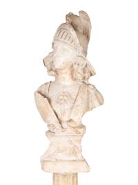 A Classical Style Carved Alabaster Bust of Athena on Pedestal — 19TH/20TH CENTURY