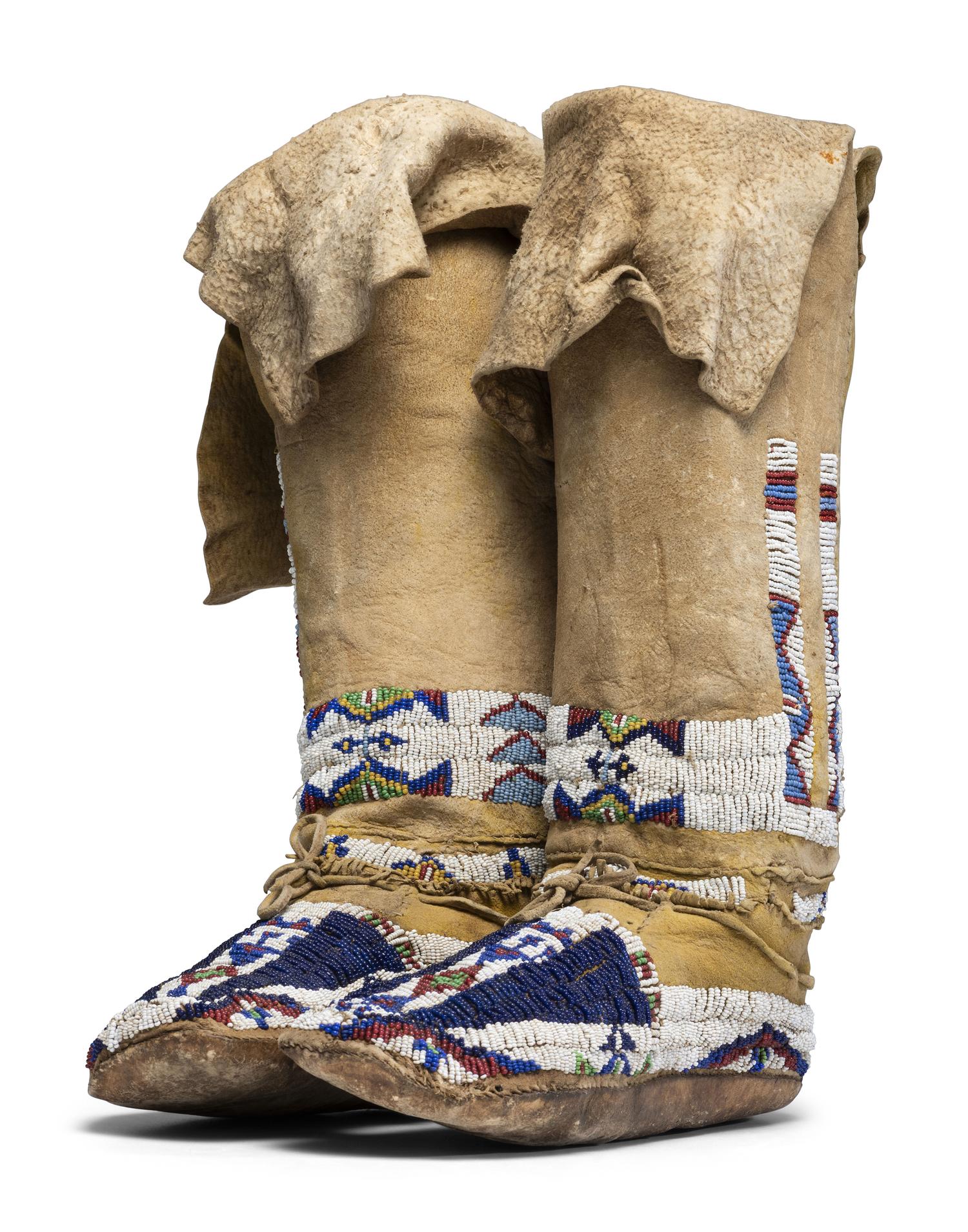 Central Plains Beaded Hide Moccasins and Leggings