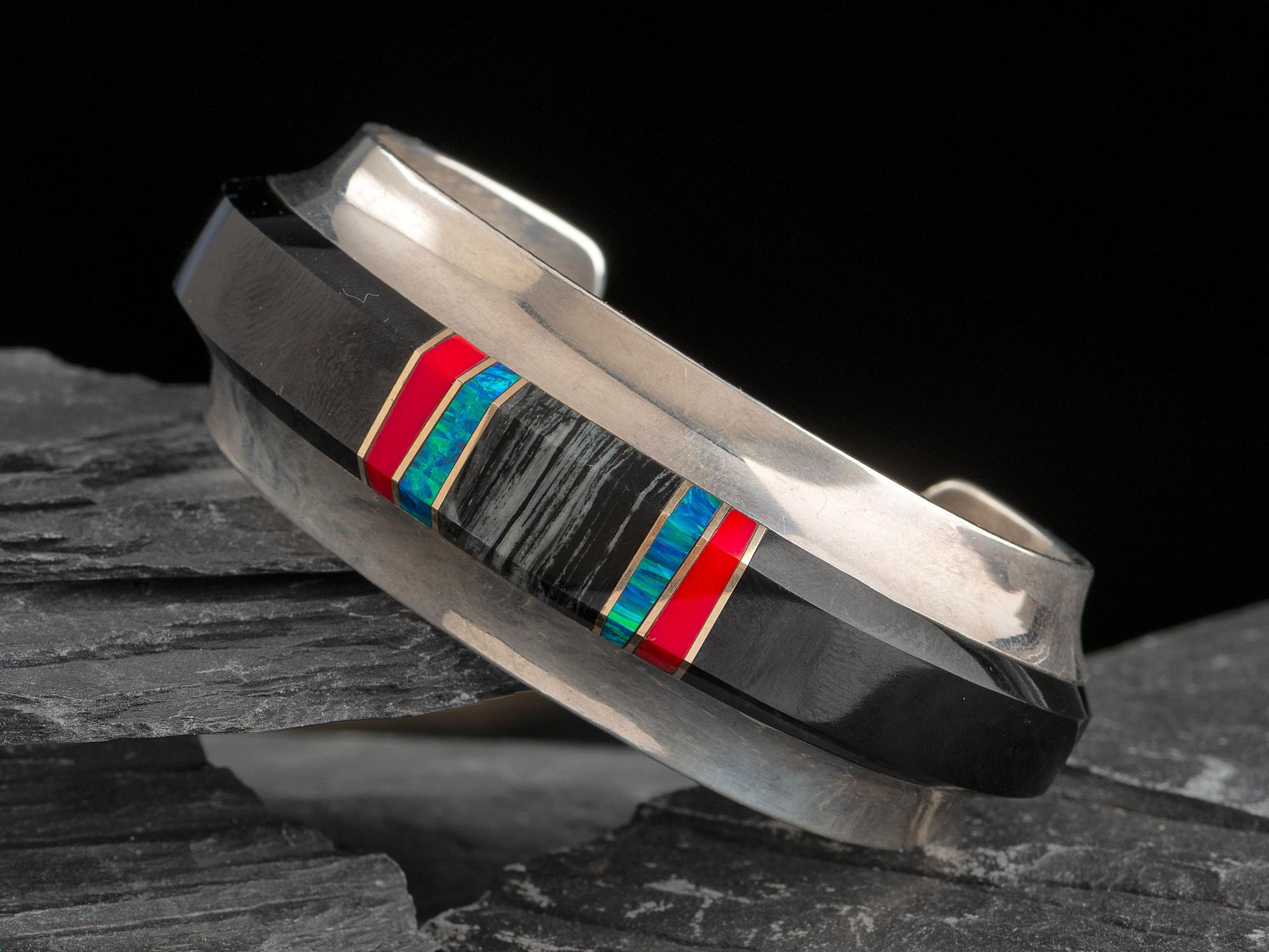Inlaid Sterling Silver Cuff Bracelet