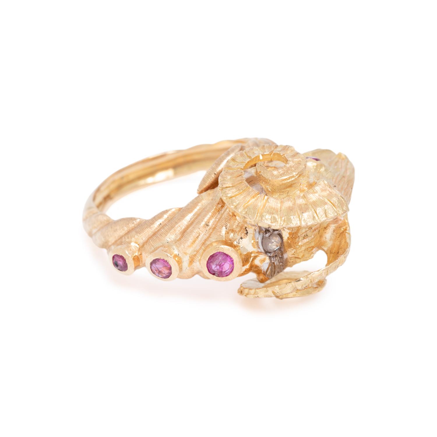 LALAOUNIS, YELLOW GOLD AND RUBY RAM'S HEAD RING