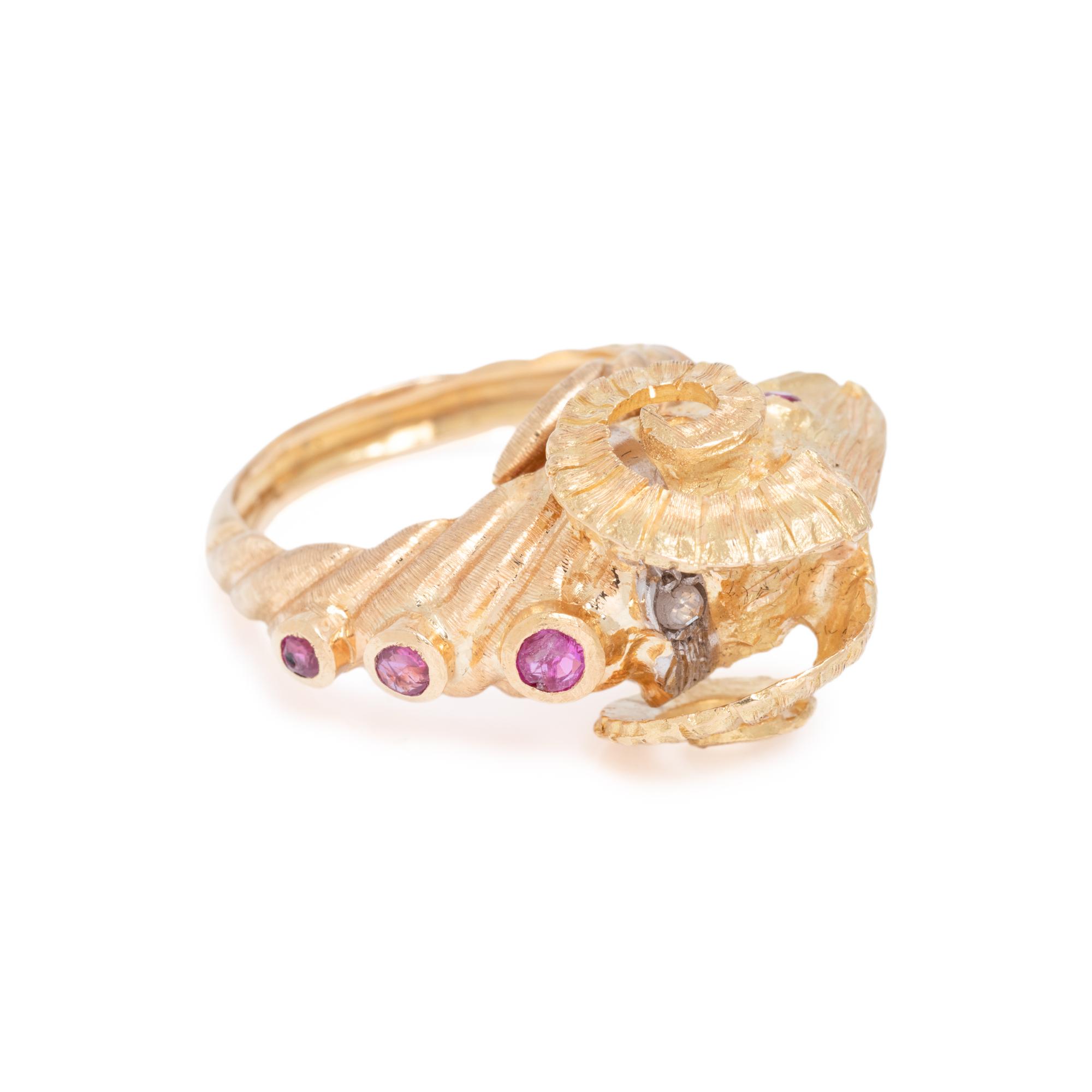 LALAOUNIS, YELLOW GOLD AND RUBY RAM'S HEAD RING