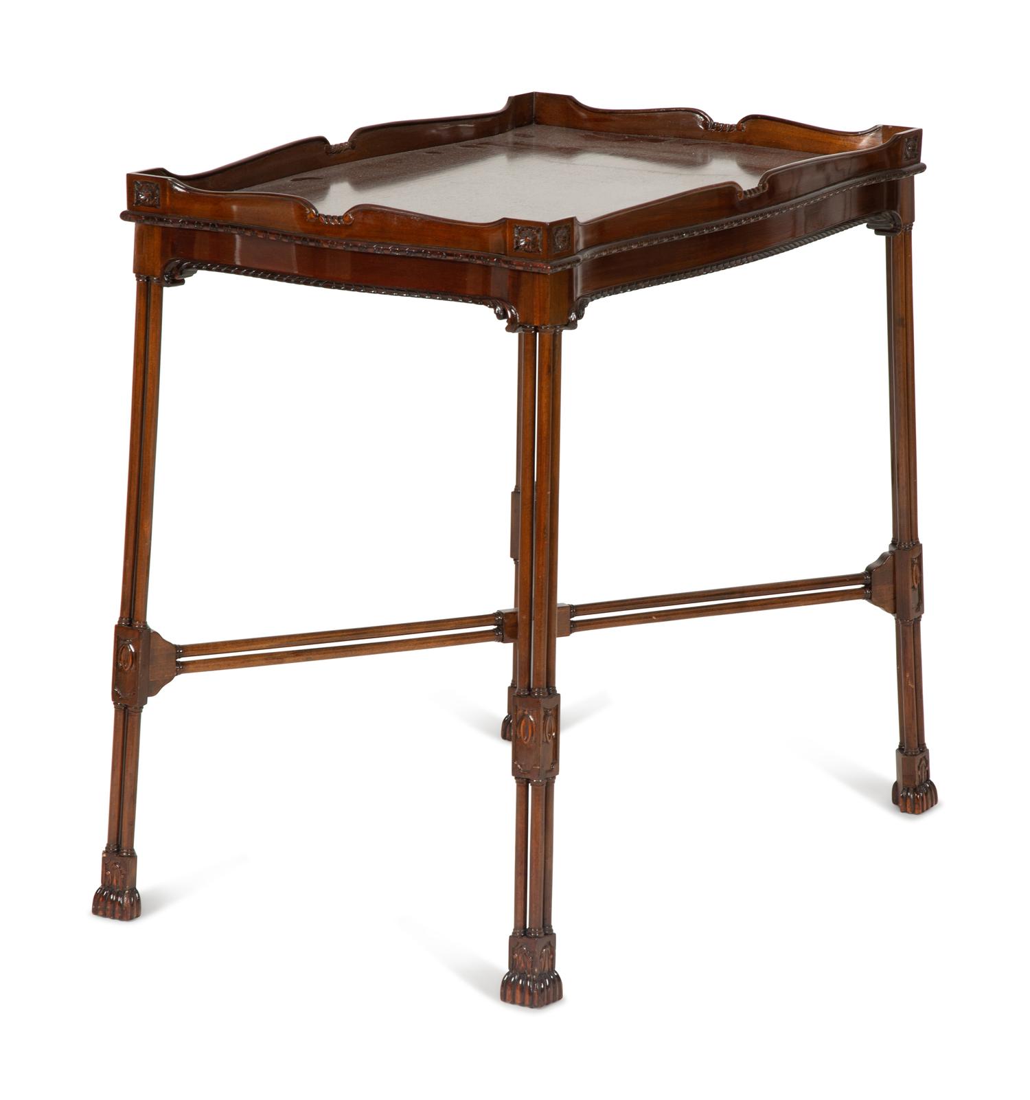 A Regency Style Mahogany Silver Table with X-Form Stretcher