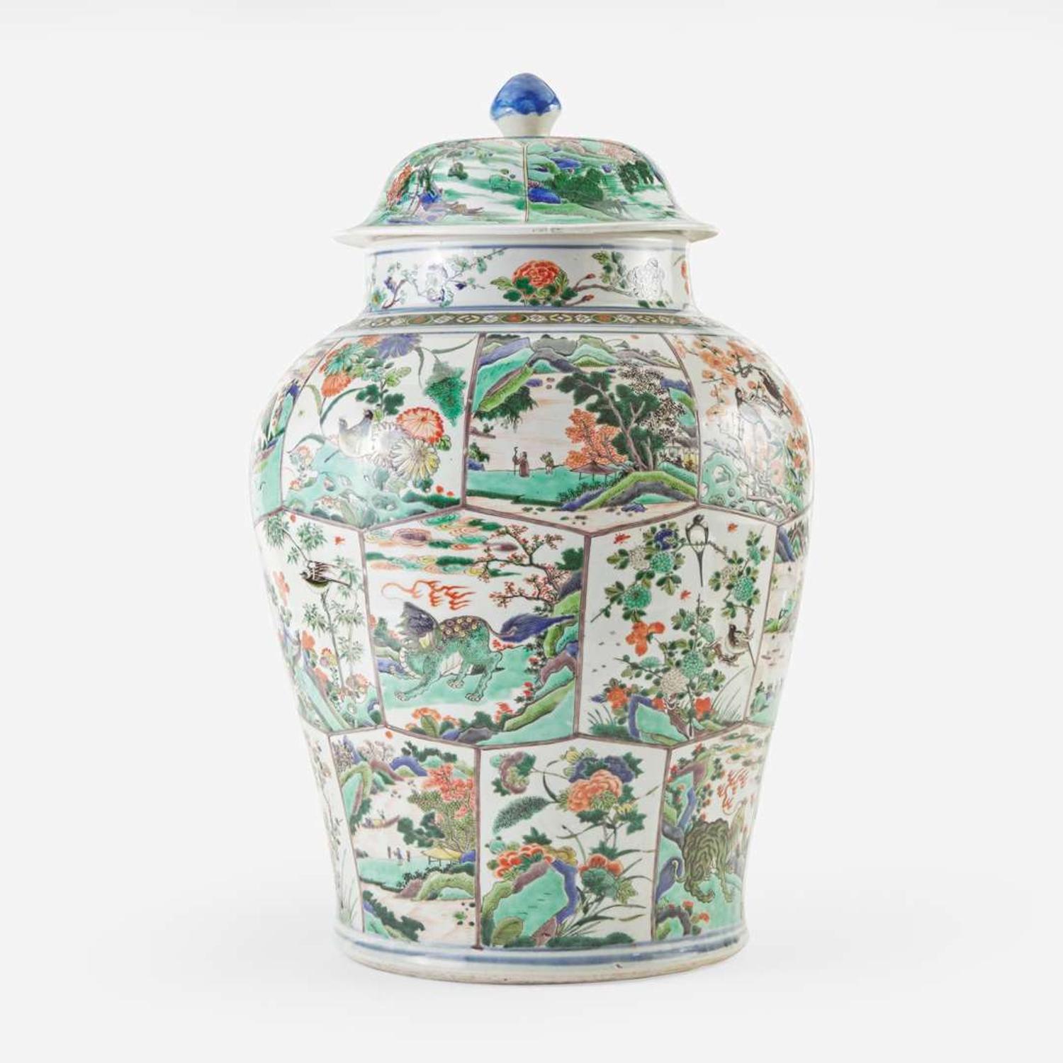 An impressive large Chinese famille verte-decorated jar and cover 五彩大盖罐 Kangxi period ? ??