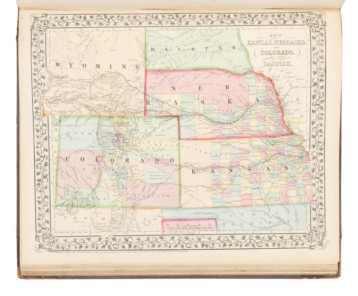 MITCHELL, Samuel Augustus (1792-1868). Mitchell’s New General Atlas Containing Maps of the Various Countries of the World, Plans of Cities, etc . Philadelphia: S. Augustus Mitchell, 1869.