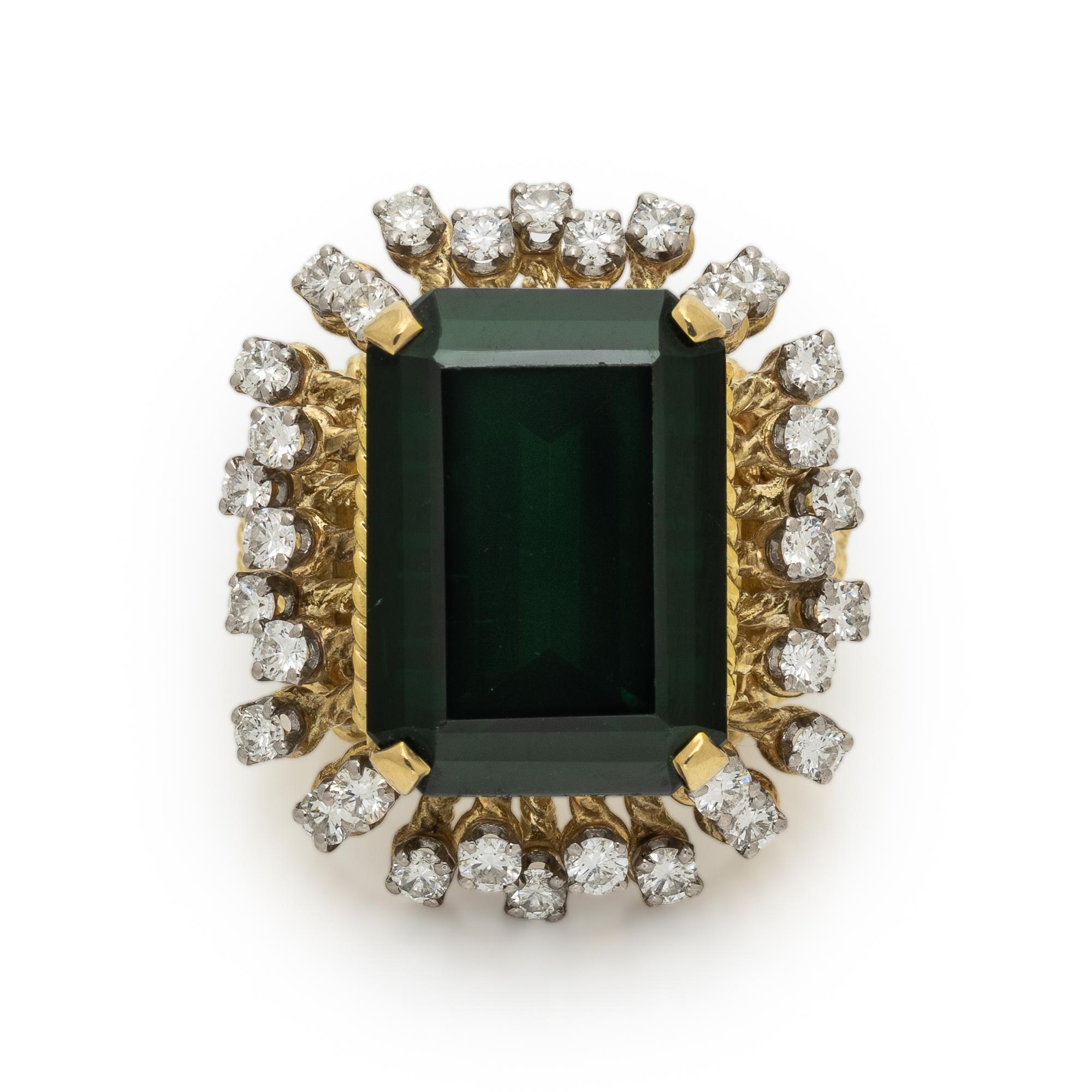 TOURMALINE, DIAMOND, AND YELLOW GOLD RING