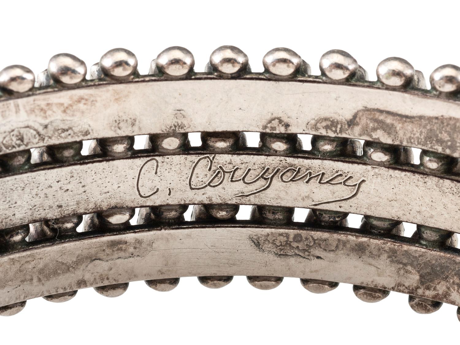 Navajo Stamped Silver and Turquoise Cuff Bracelets