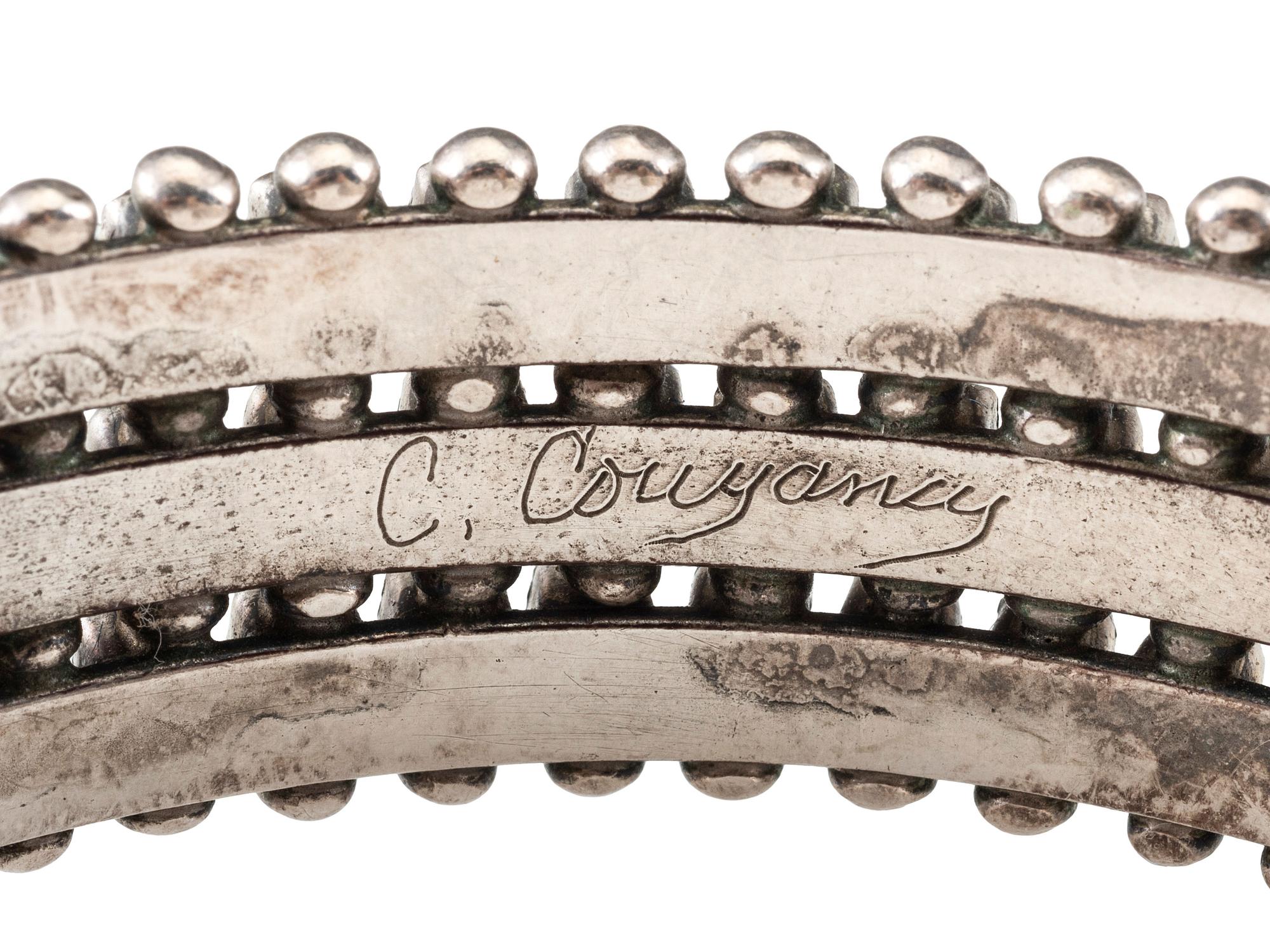 Navajo Stamped Silver and Turquoise Cuff Bracelets