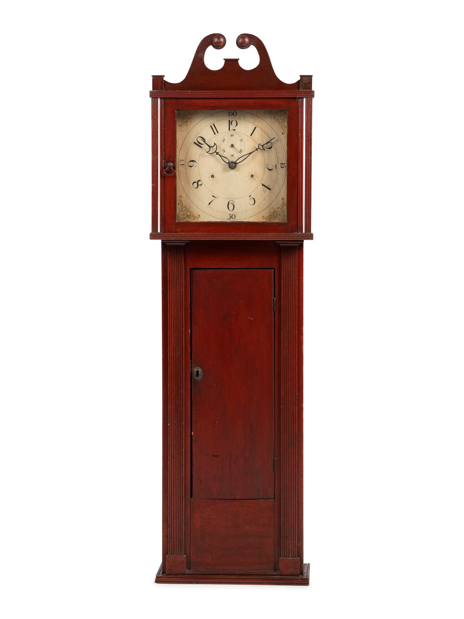 A Federal Red-Stained Pine Half-Clock