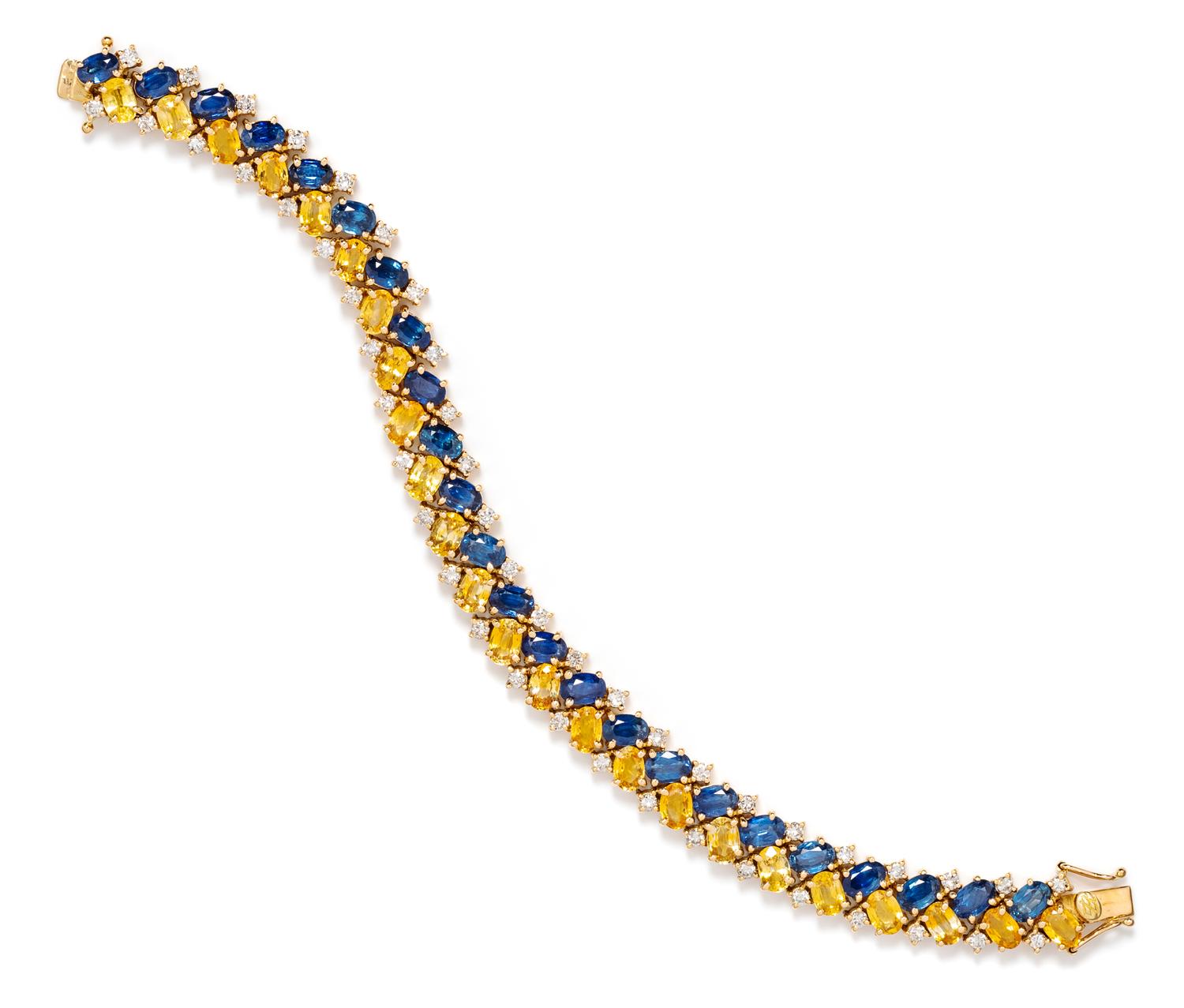 An 18 Karat Yellow Gold, Sapphire and Diamond Bracelet, 27.20 dwts.