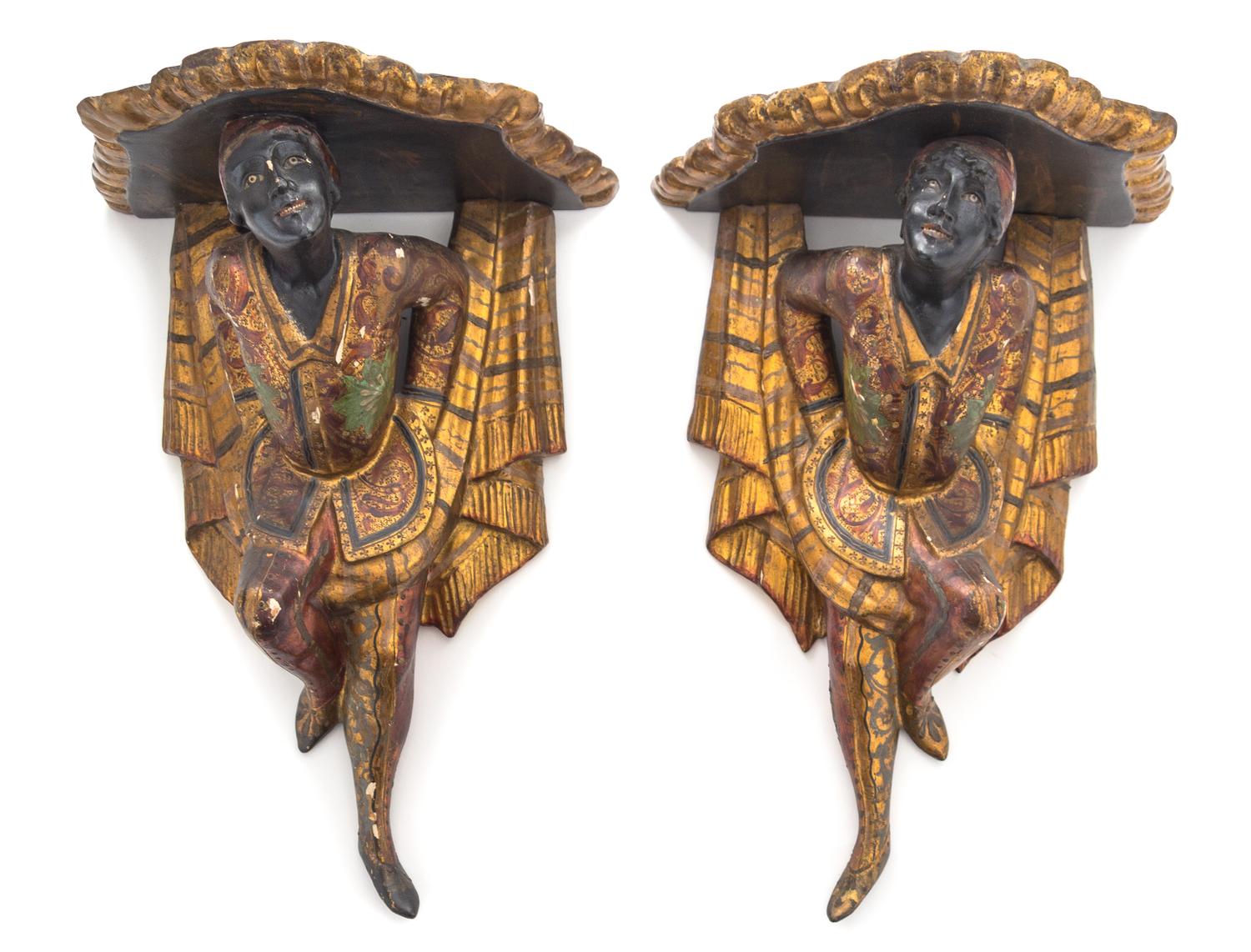 A Pair of Venetian Giltwood Wall Brackets Height overall 15 inches. — 19TH CENTURY