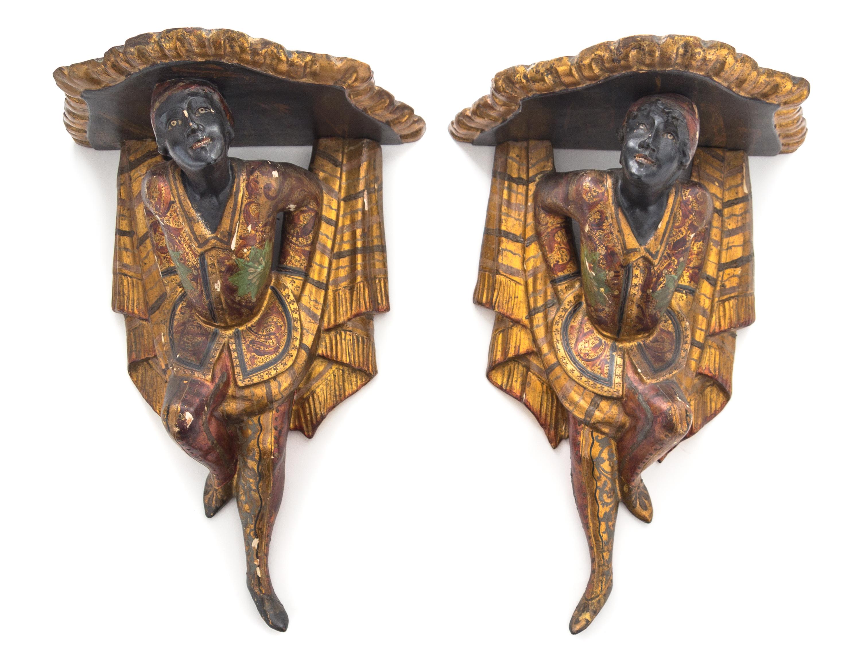 A Pair of Venetian Giltwood Wall Brackets Height overall 15 inches. — 19TH CENTURY