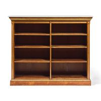A Louis XVI Style Plum-Pudding Mahogany (Acajou Moucheté), Parcel-Gilt and Marble-Top Bookcase
