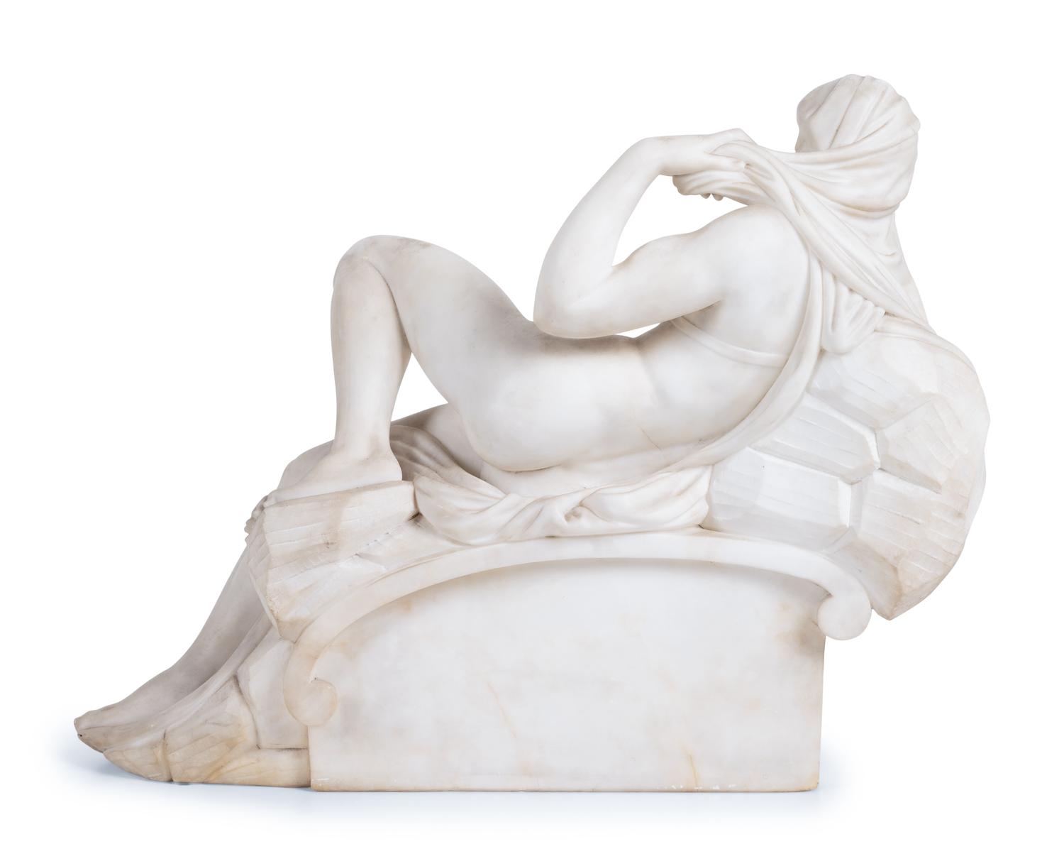 A Pair of Carved Alabaster Figures of Dusk and Dawn , After Michelangelo from The Tomb of Lorenzo de Medici