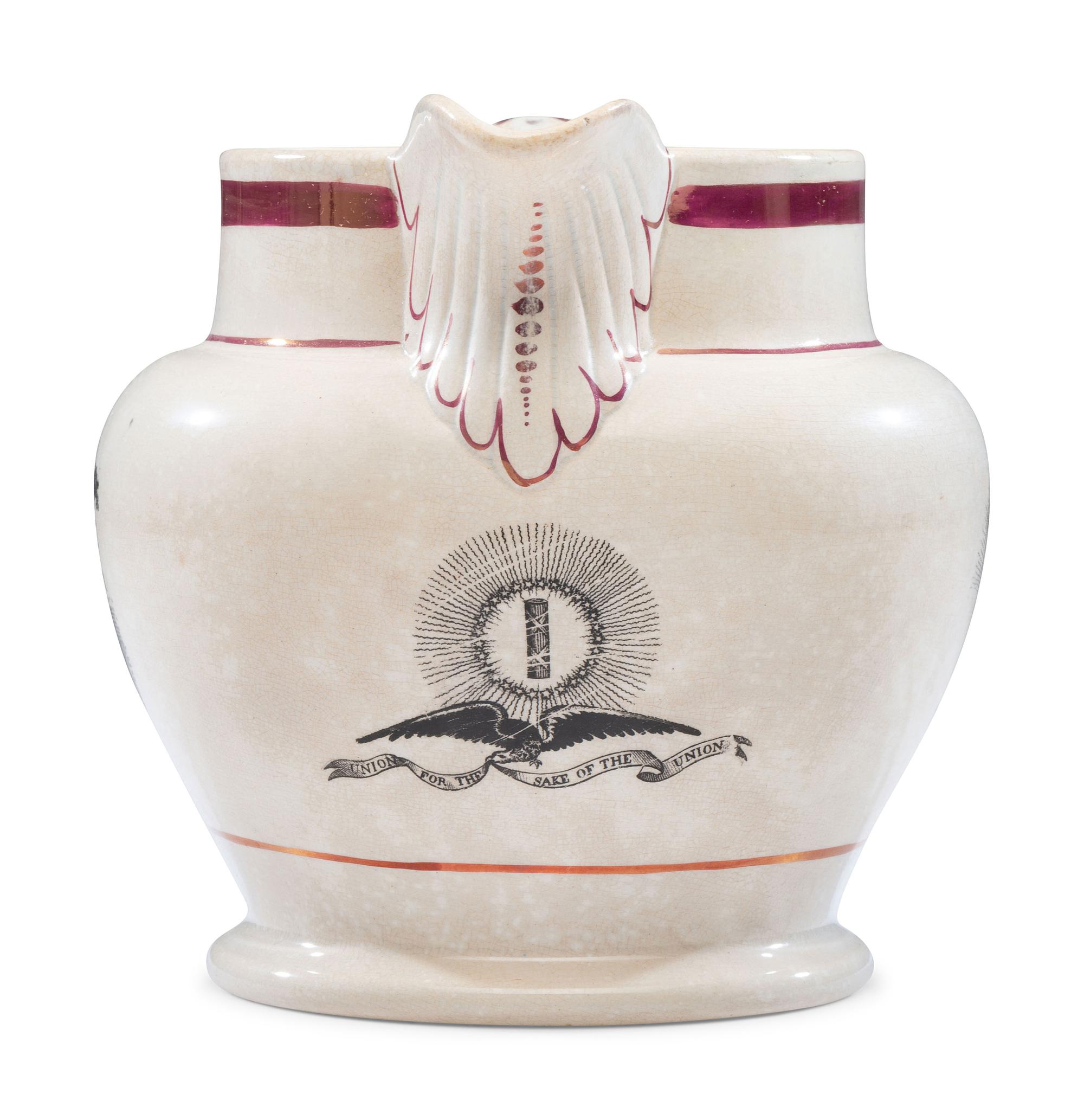 A Rare 'Harrison and Reform' Strawberry Lustre Campaign Pitcher