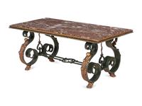 A Robert Merceris Wrought Iron Cocktail Table with Inset Marble Top