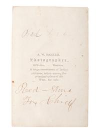 [NATIVE AMERICANS]. BARKER, A.W., photographer. Hand-colored CDV of Sac and Fox Chief, Red Stone. Ottawa, KS.