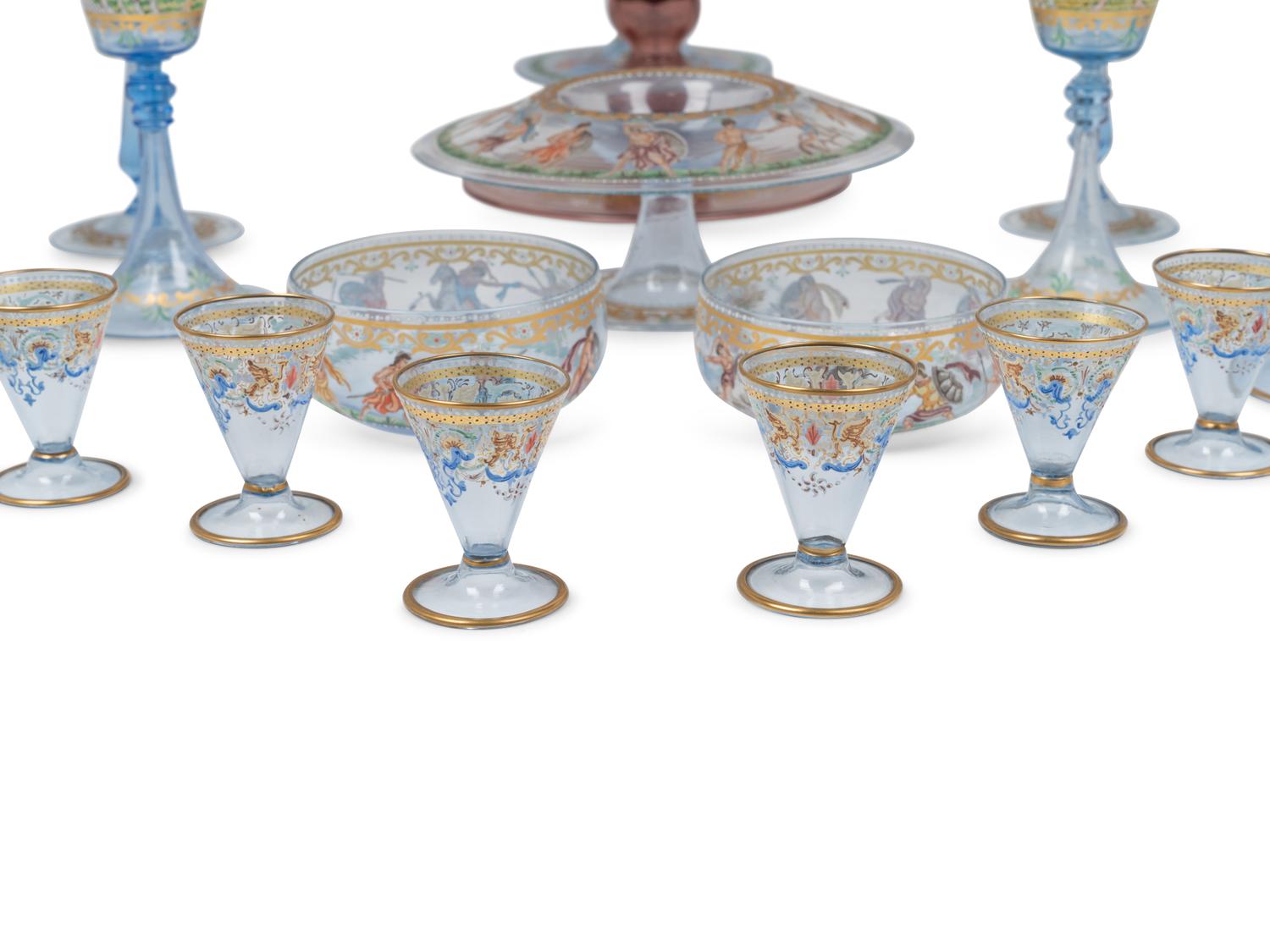 An Extensive Enameled Glass Table Service