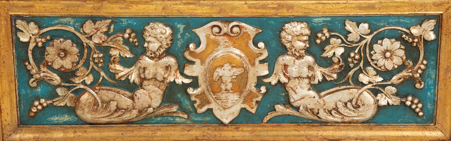 An Italian Parcel Gilt, Silvered and Polychrome Painted Cassone