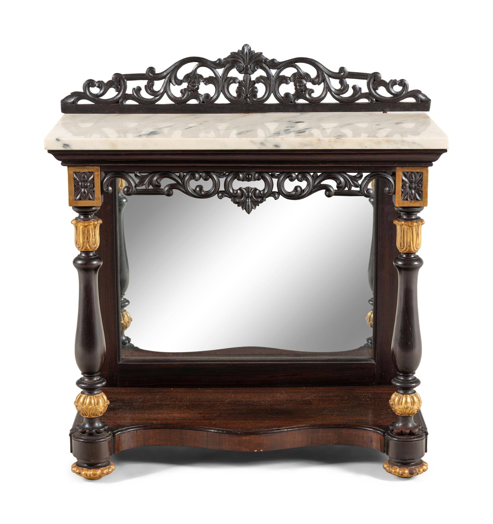 A Continental Parcel-Gilt Mahogany Marble-Top Pier Table
