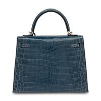 Hermès, Kelly 25 in Bleu Colvert Crocodile with Strap