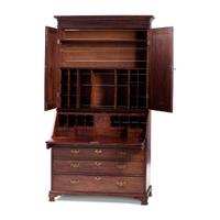 A George III Carved and Paneled Mahogany Secretary Bookcase