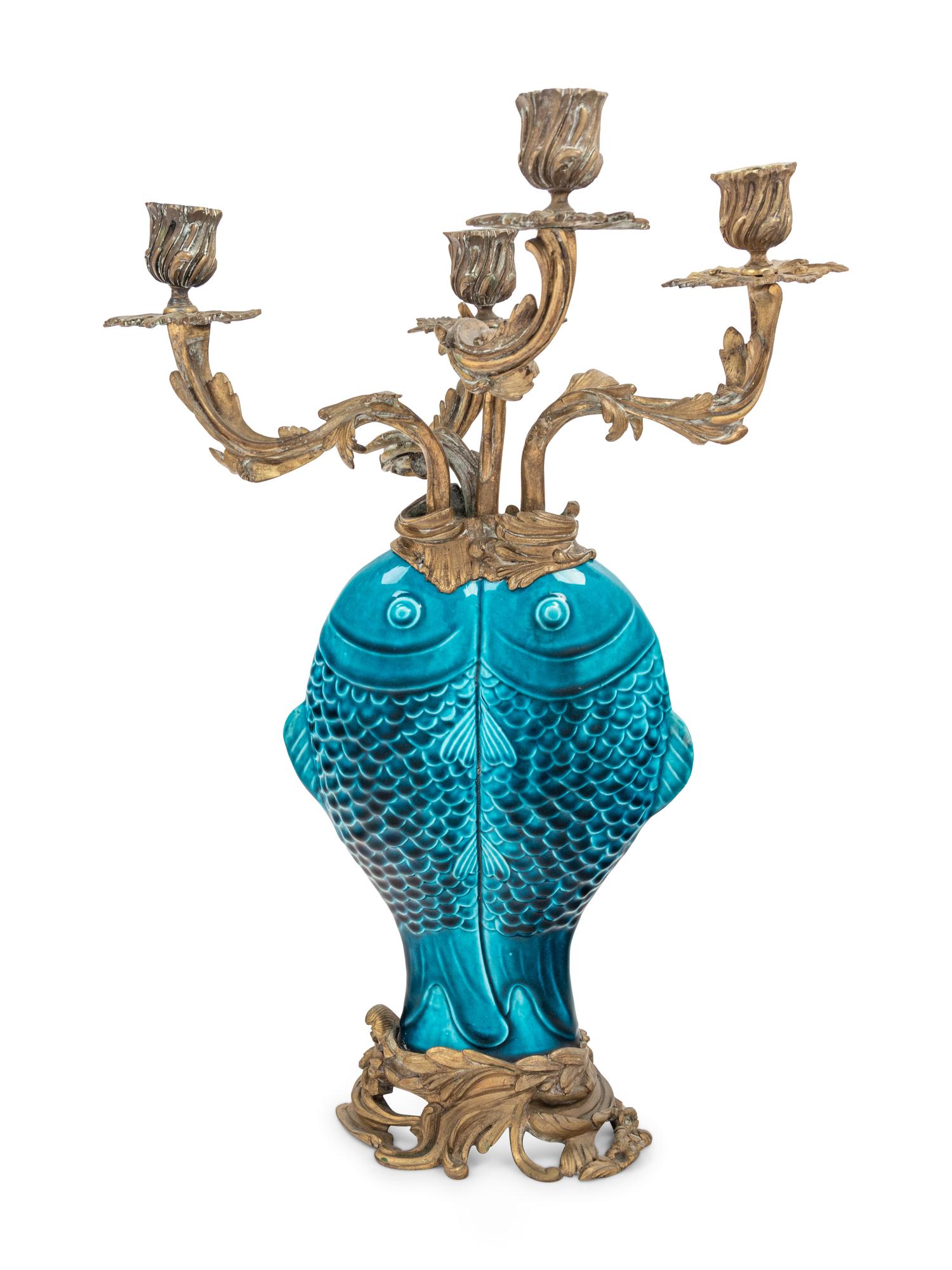 A French Gilt Bronze and Chinese Porcelain Four-Light Candelabrum