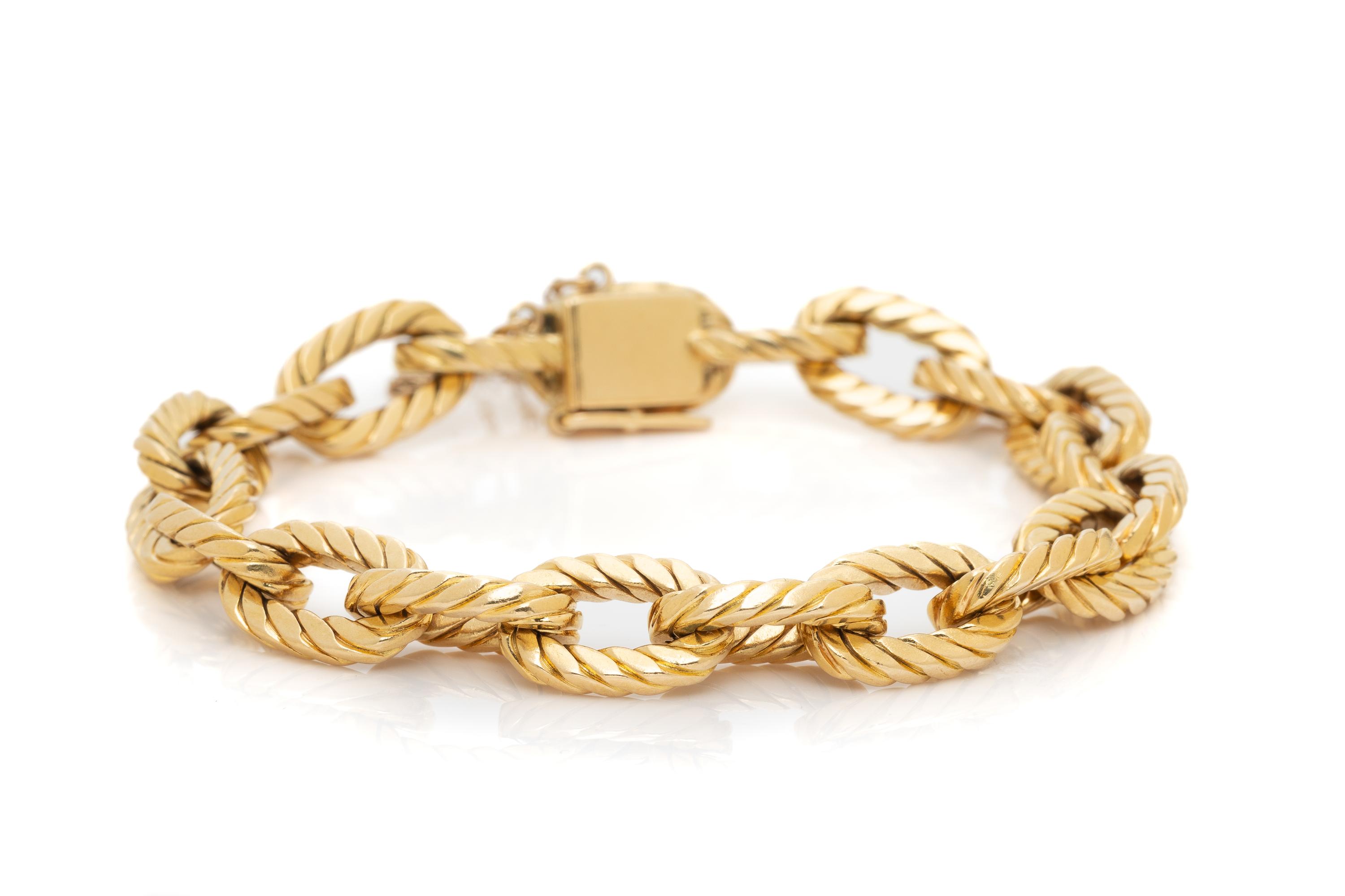 French, Yellow Gold Textured Link Bracelet