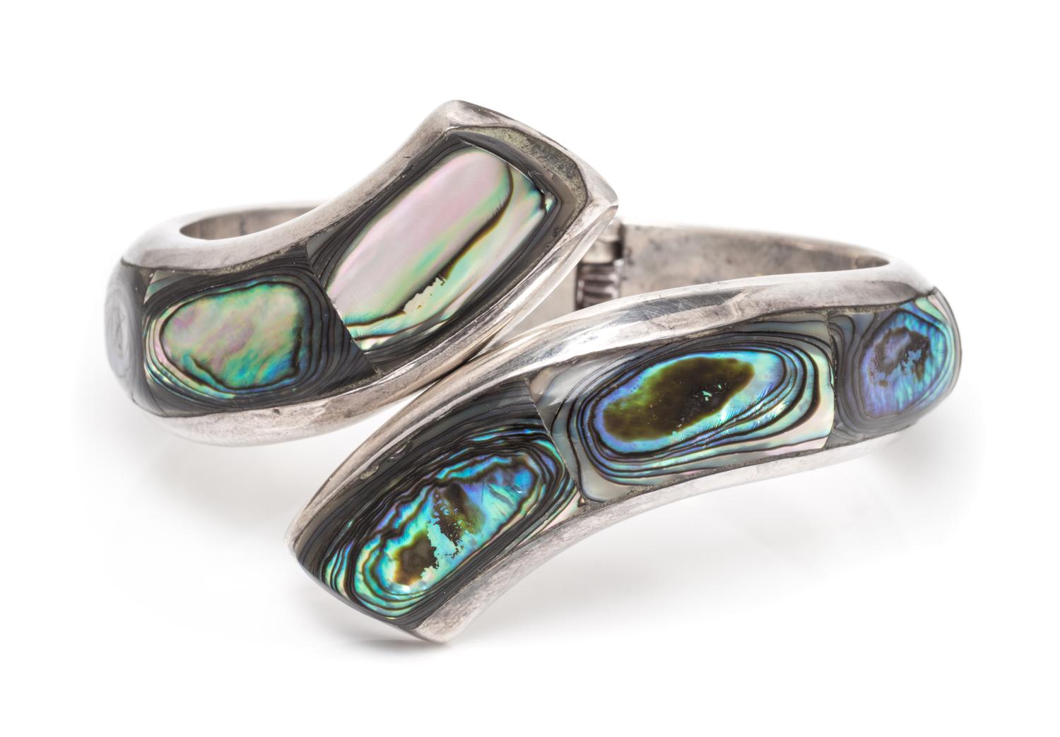 A Sterling Silver and Abalone Bypass Bracelet, Taxco, 38.30 dwts.