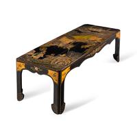 A Chinese Black and Polychrome Lacquered Low Table, 18th-19th Century 清中期 黑地款彩人物故事漆屏改炕案