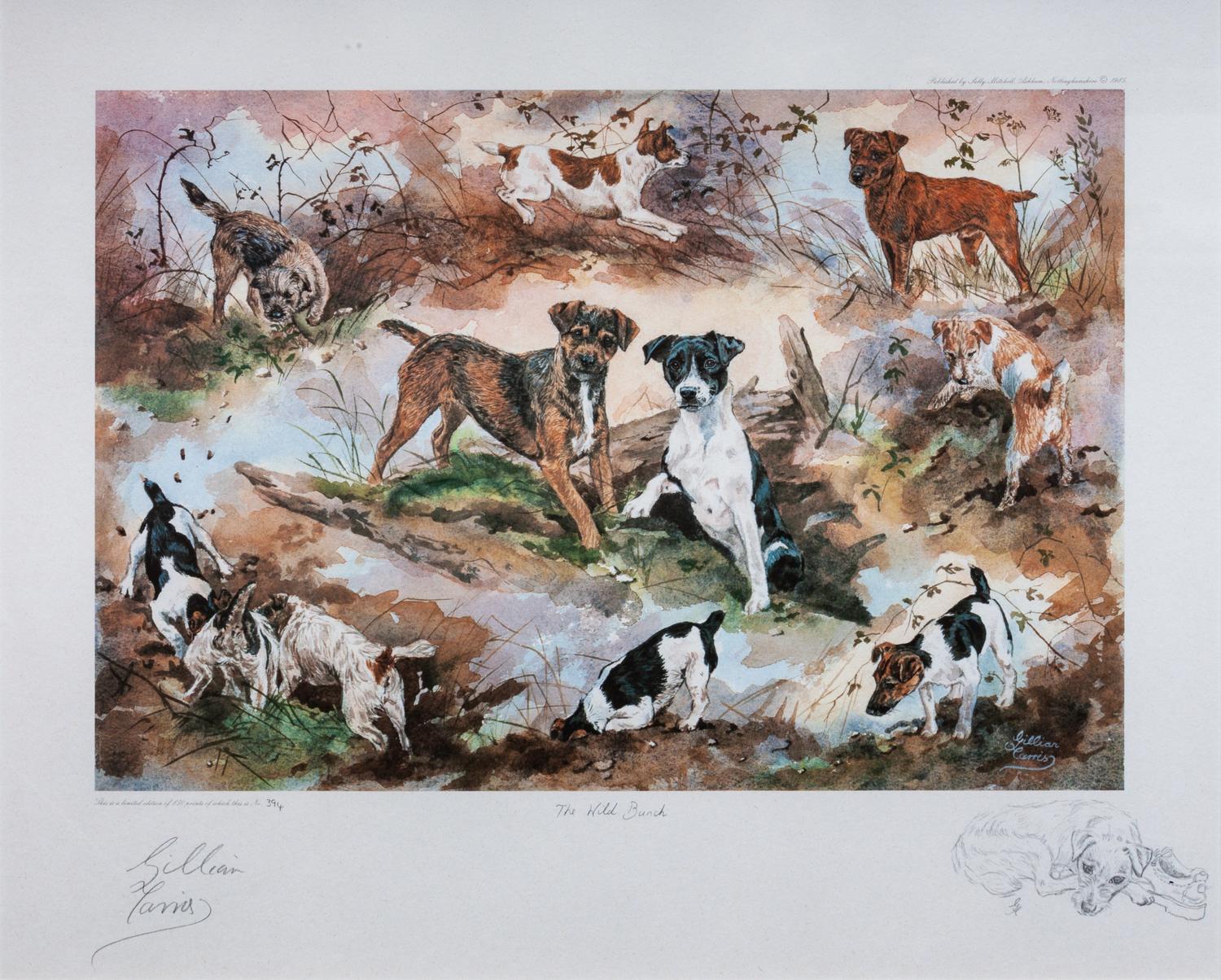 Four Works of Art depicting Terriers Largest: 18 x 23 3/4 inches.