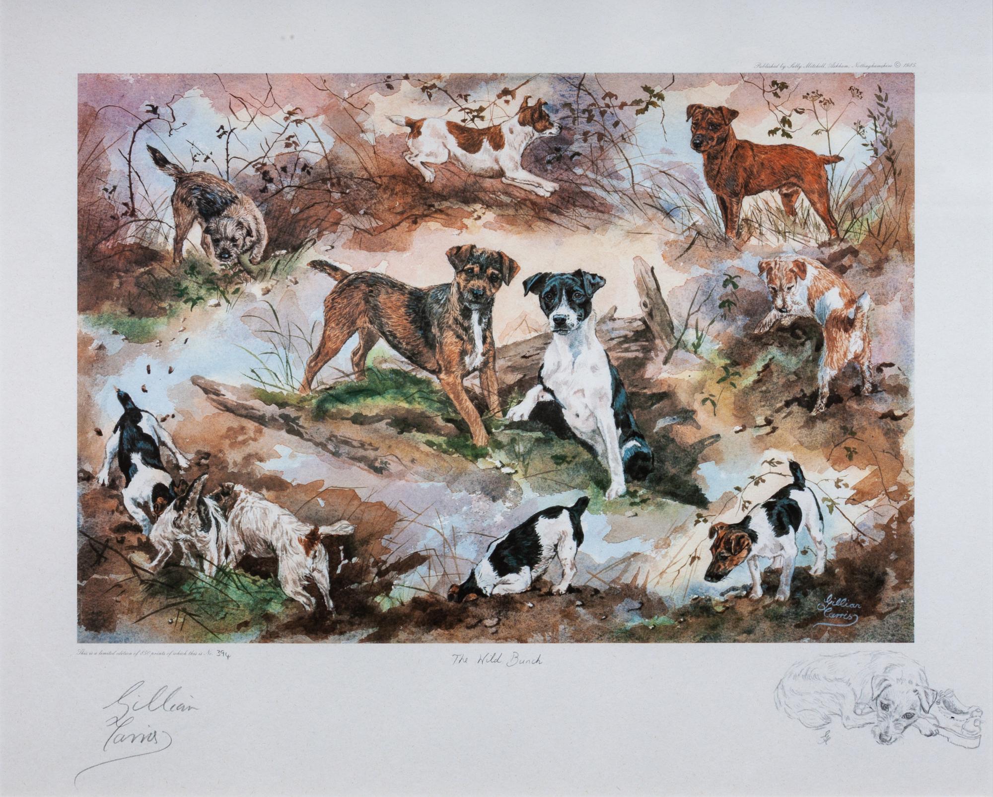 Four Works of Art depicting Terriers Largest: 18 x 23 3/4 inches.