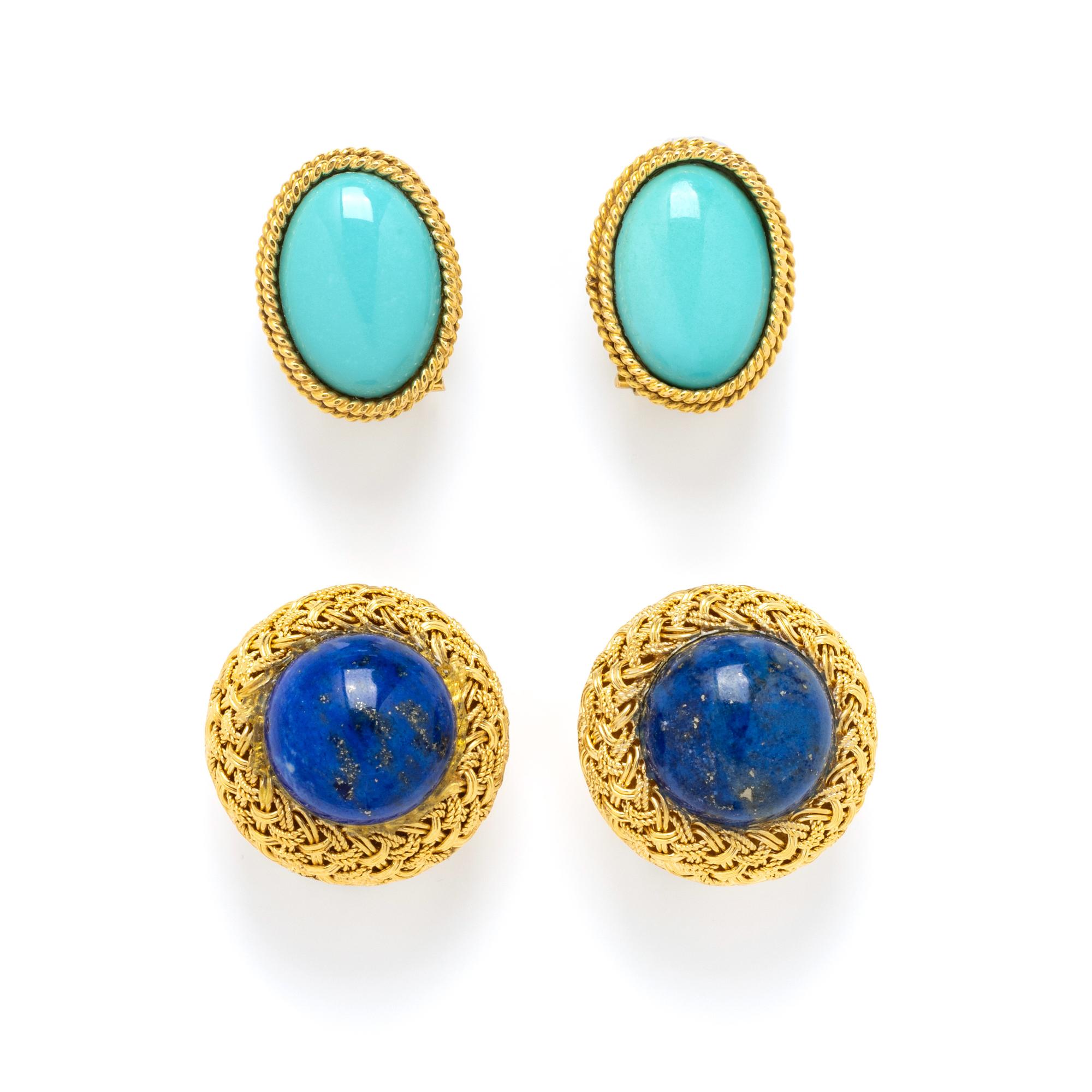 TWO PAIRS OF YELLOW GOLD CLIP EARRINGS