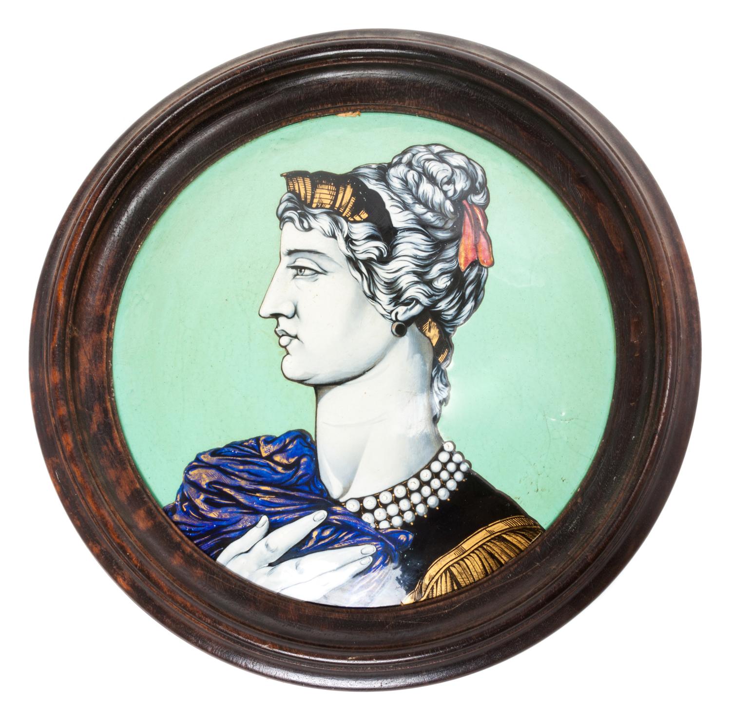 A Pair of French Enameled Plaques Diameter 10 3/8 inches.