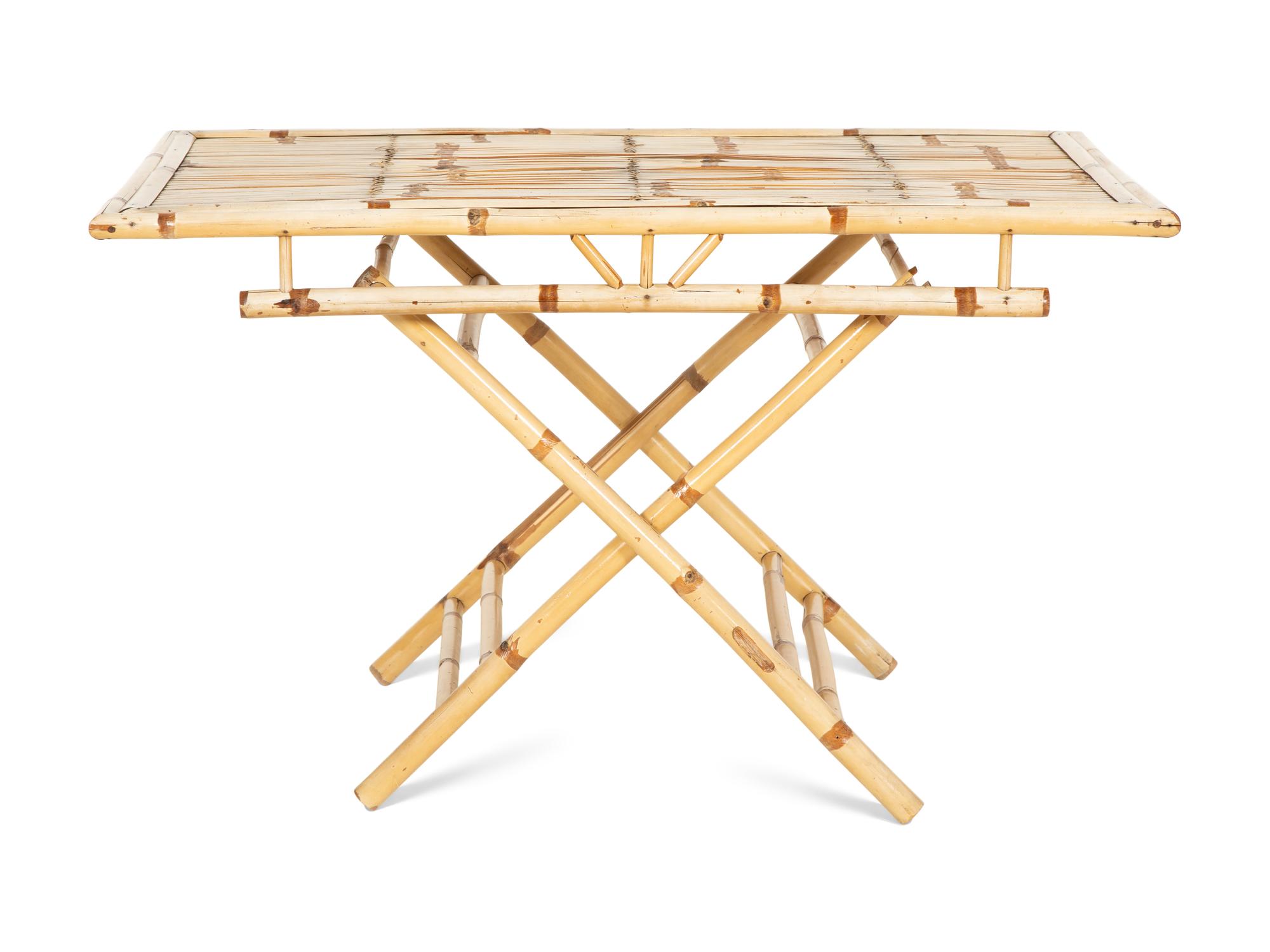 A Contemporary Bamboo Folding Table and Four Folding Chairs