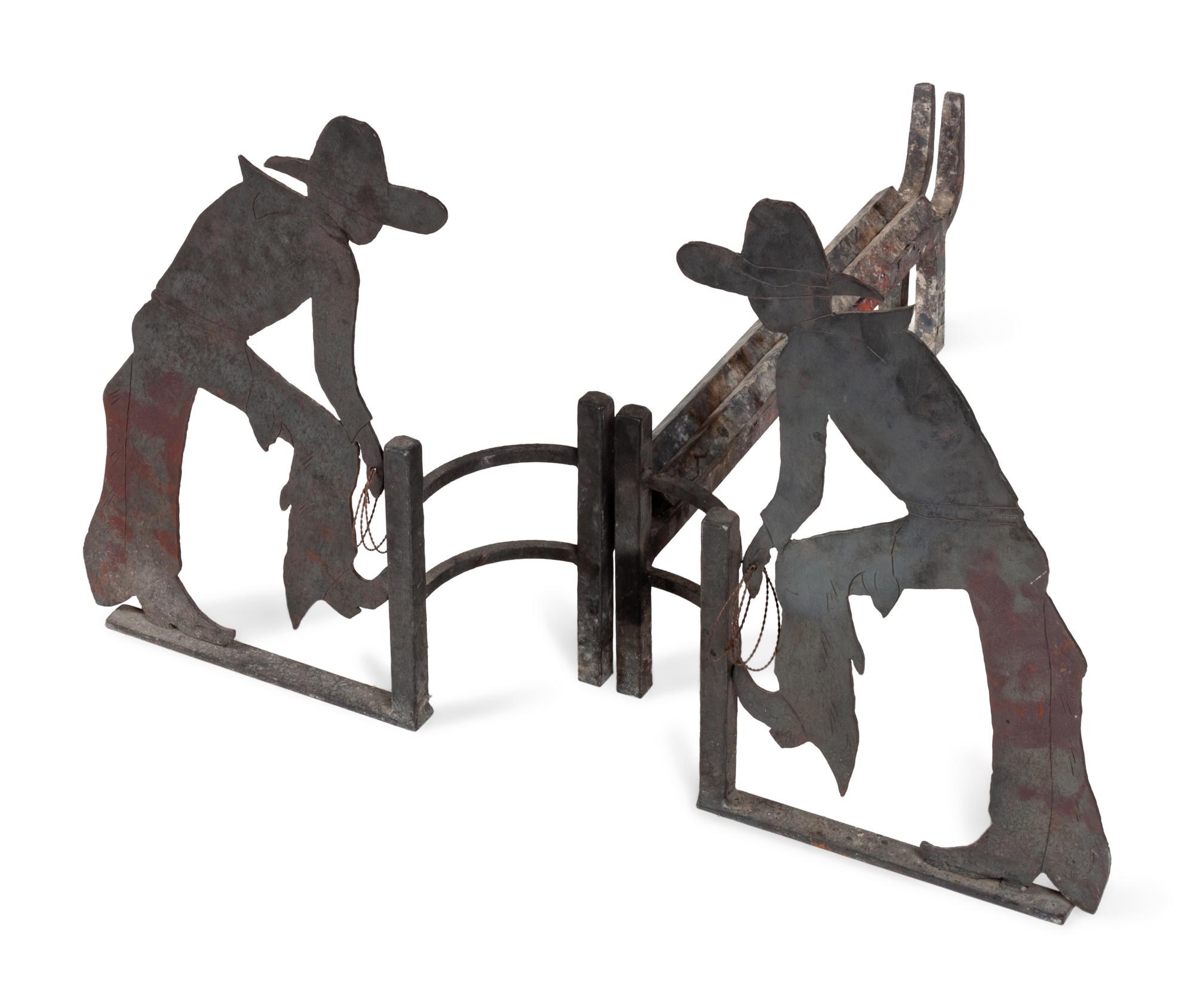 Pair of Cowboy Motif Andirons