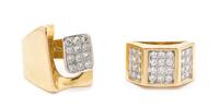A Collection of Yellow Gold and Diamond Rings, 13.70 dwts.