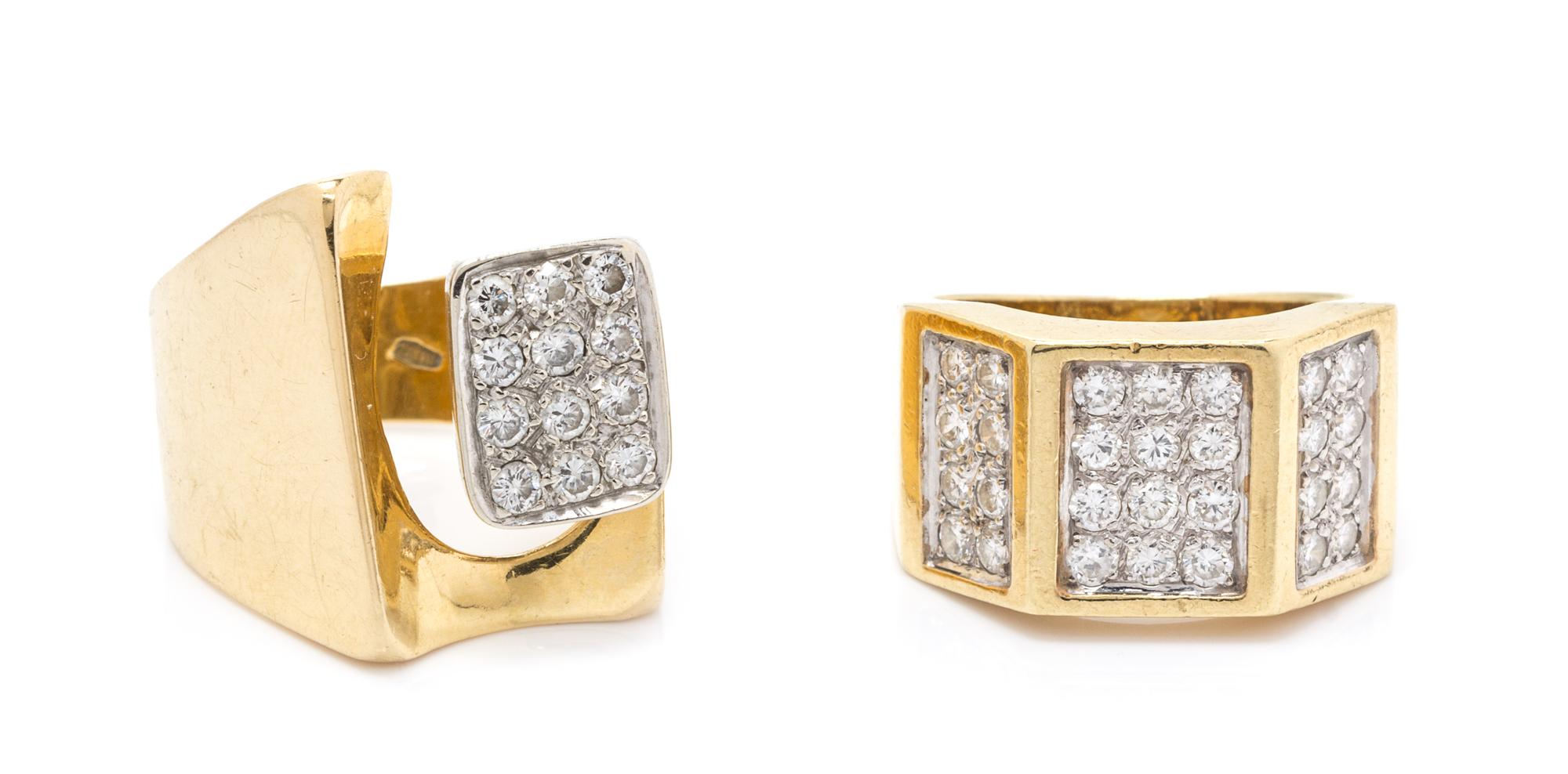 A Collection of Yellow Gold and Diamond Rings, 13.70 dwts.