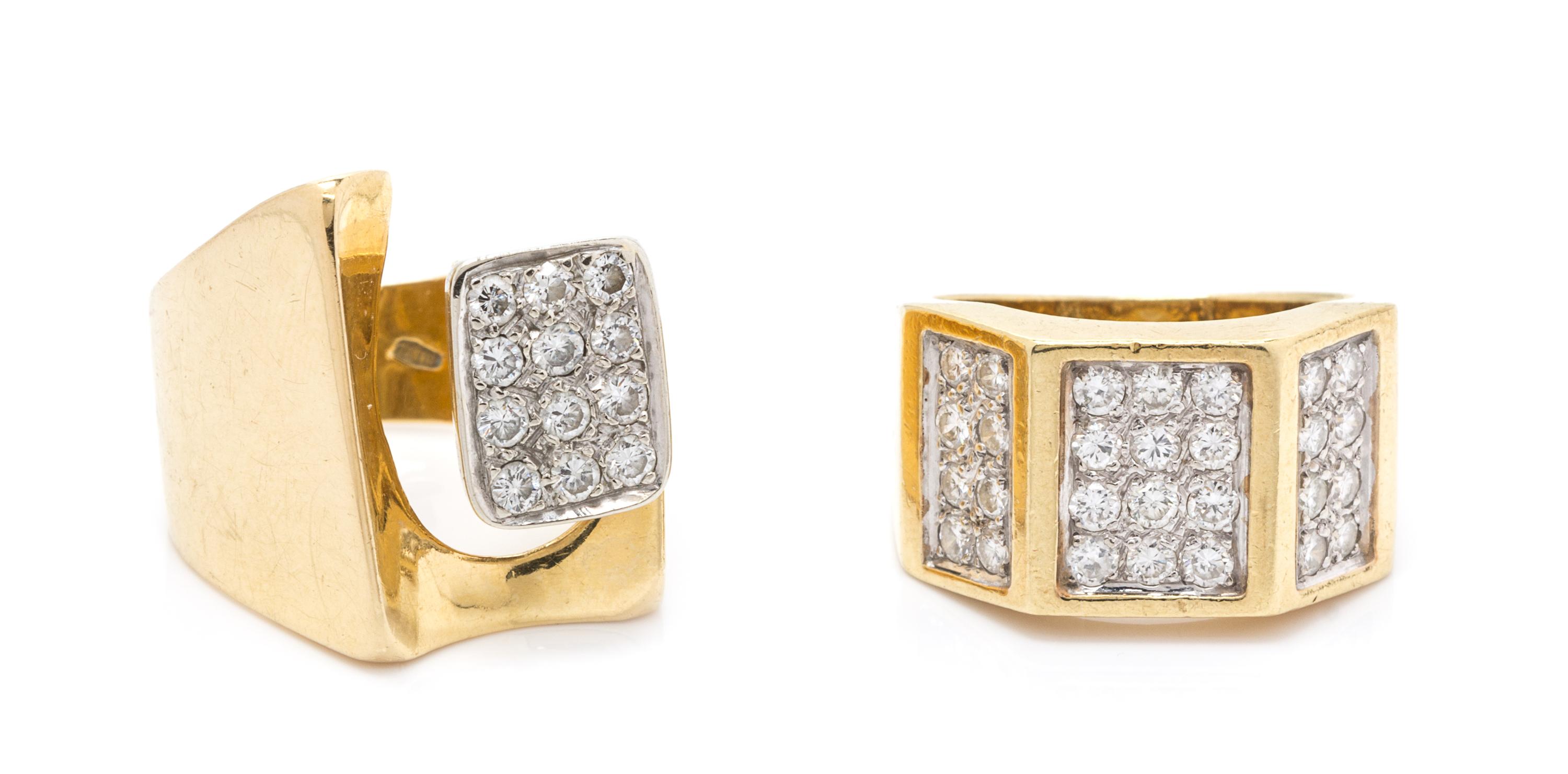 A Collection of Yellow Gold and Diamond Rings, 13.70 dwts.