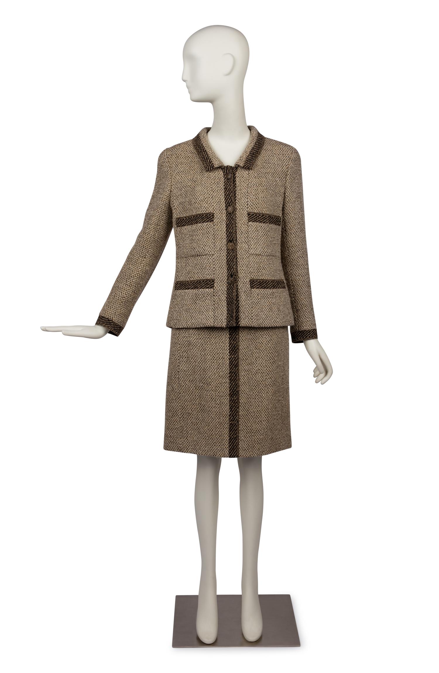 Chanel Brown and Tan Skirt Suit, 1990s